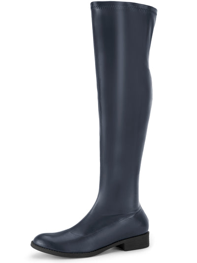Bublédon Round Toe Low Block Heel Over the Knee High Boots for Women