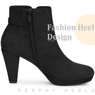 Round Toe Side Zip Platform Chunky Heel Ankle Boots for Women