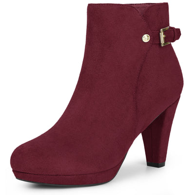 Round Toe Side Zip Platform Chunky Heel Ankle Boots for Women