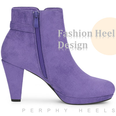 Round Toe Side Zip Platform Chunky Heel Ankle Boots for Women