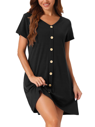 Womens Button Short Sleeve Soft Nightgown