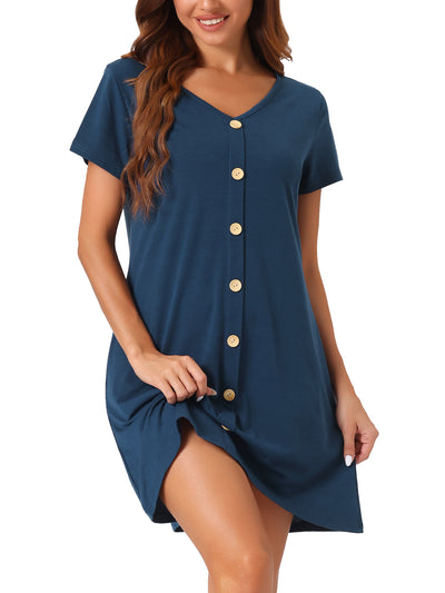 Womens Button Short Sleeve Soft Nightgown