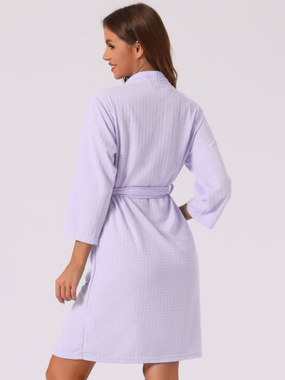 Womens Waffle Bathrobe Soft Kimono Spa & Bath Mid-Length Robes