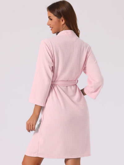 Womens Waffle Bathrobe Soft Kimono Spa & Bath Mid-Length Robes