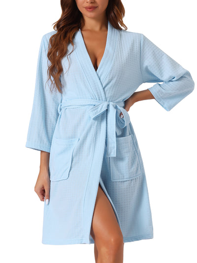 Womens Waffle Bathrobe Soft Kimono Spa & Bath Mid-Length Robes