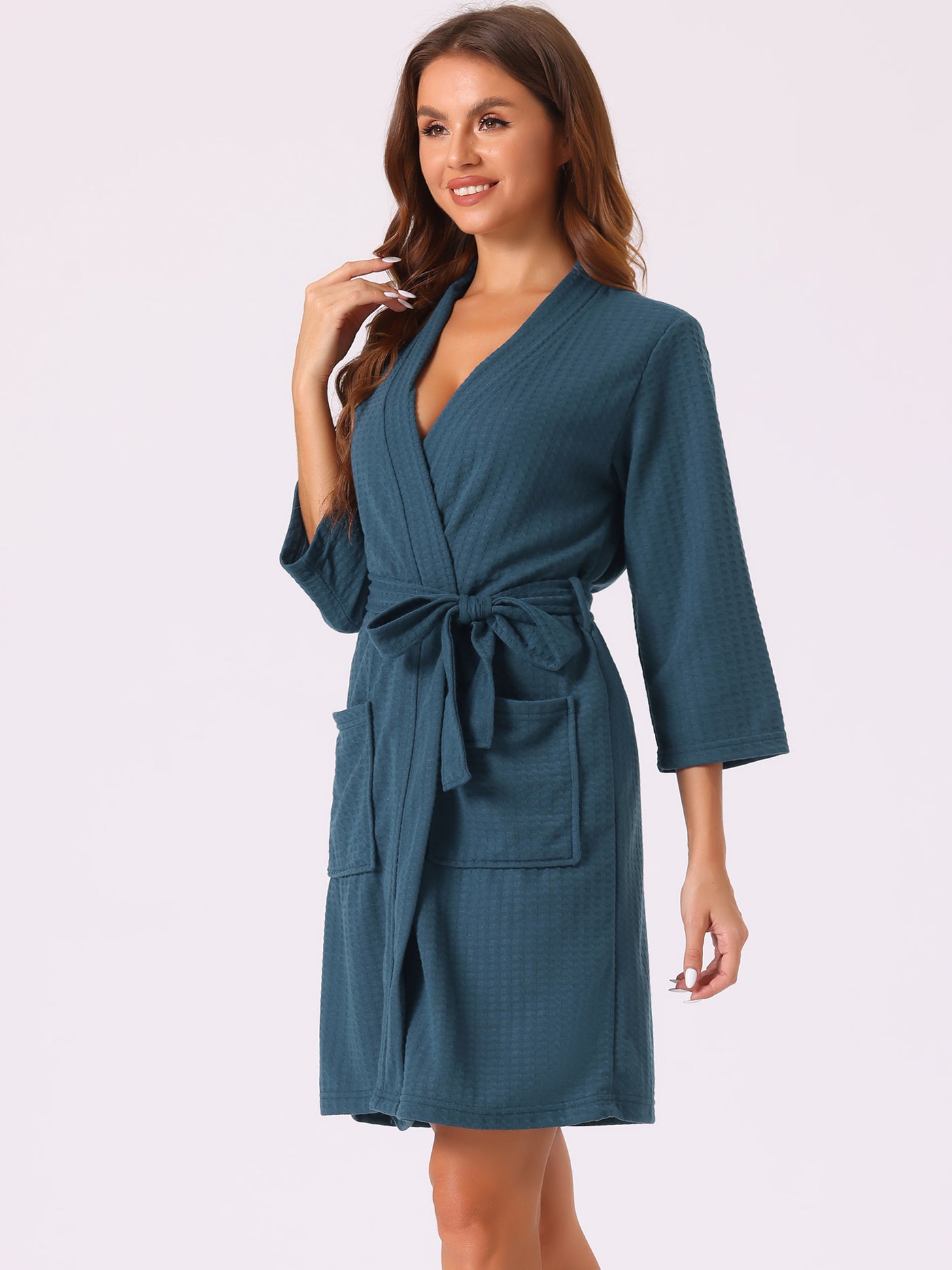 Bublédon Womens Waffle Bathrobe Soft Kimono Spa & Bath Mid-Length Robes