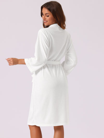 Womens Waffle Bathrobe Soft Kimono Spa & Bath Mid-Length Robes