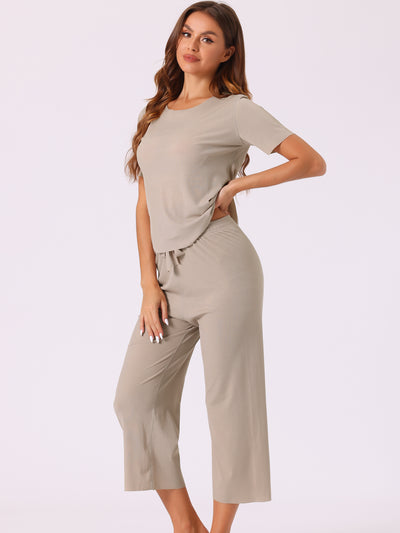 Womens Pajamas 2 Piece Lounge Sets Ribbed Matching Outfits T-shirt Trousers Sleepwear Loungewear Sweatsuits