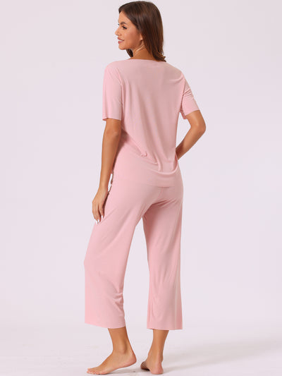 Womens Pajamas 2 Piece Lounge Sets Ribbed Matching Outfits T-shirt Trousers Sleepwear Loungewear Sweatsuits