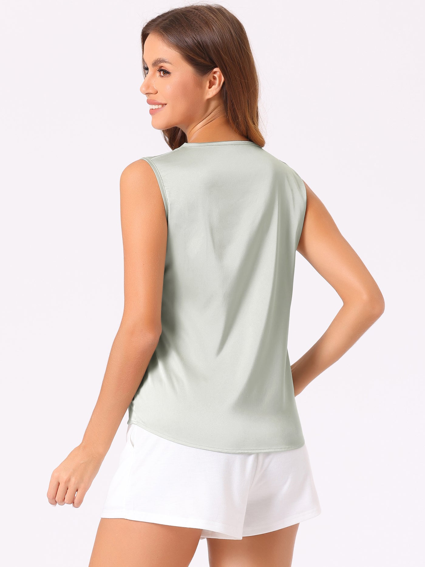 Bublédon Womens Silk Satin Tank Tops V Neck Casual Sleeveless Blouses Summer Top