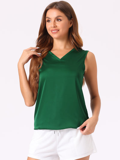 Womens Silk Satin Tank Tops V Neck Casual Sleeveless Blouses Summer Top