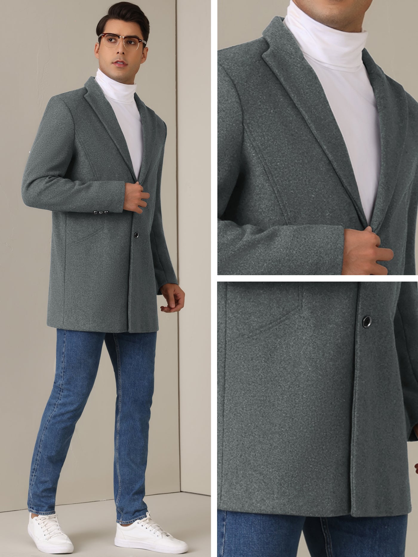 Bublédon Winter Trench Coat for Men's Single Breasted Slim Fit Business Long Overcoats