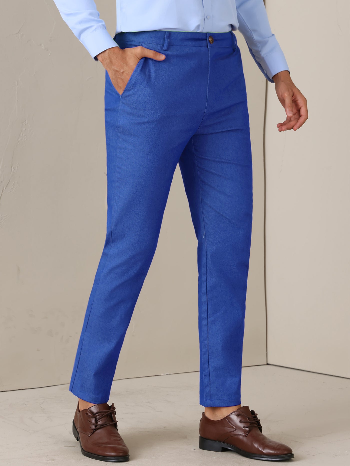 Bublédon Dress Pants for Men's Slim Fit Tapered Leg Flat Front Business Trousers