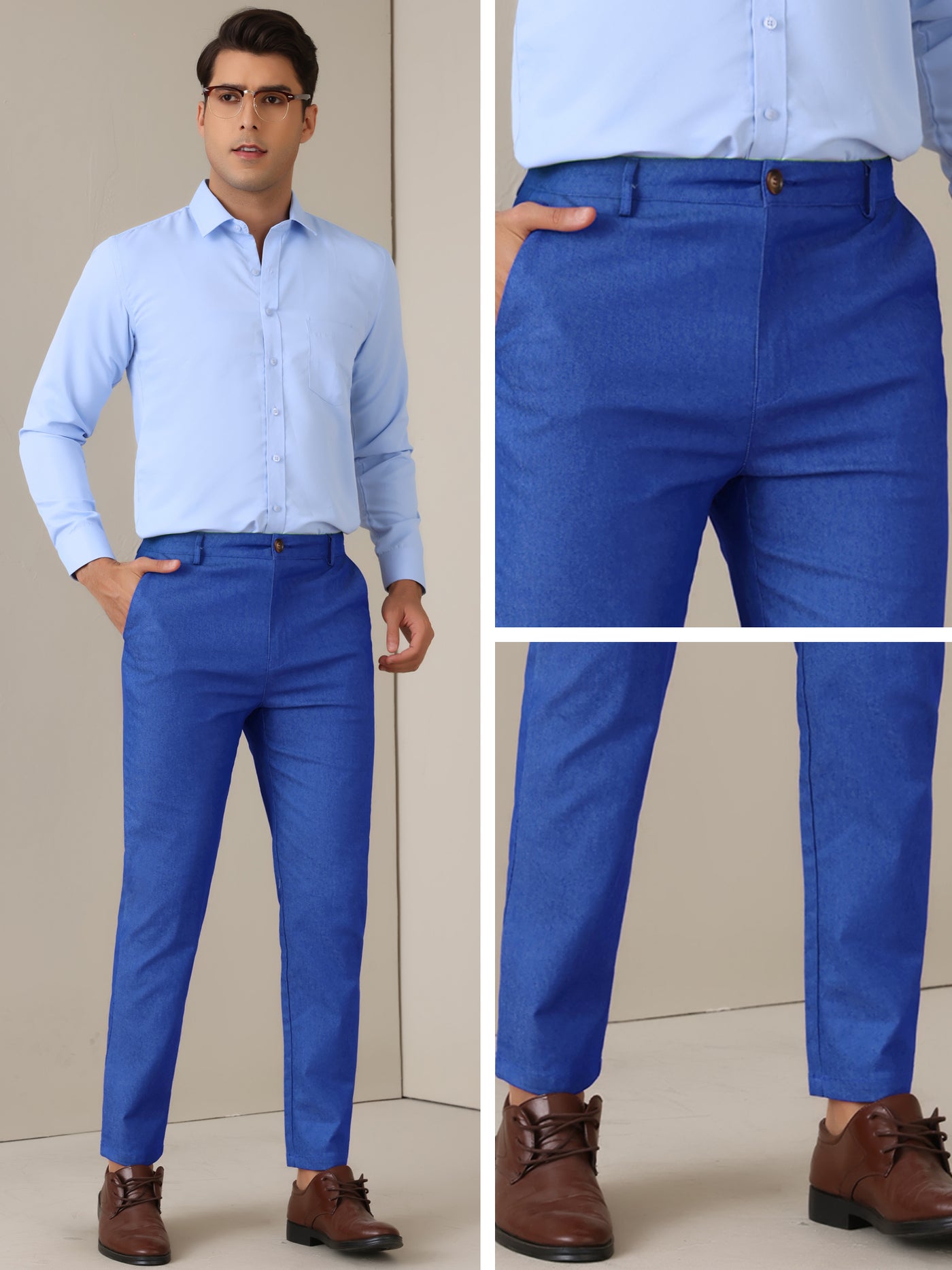 Bublédon Dress Pants for Men's Slim Fit Tapered Leg Flat Front Business Trousers