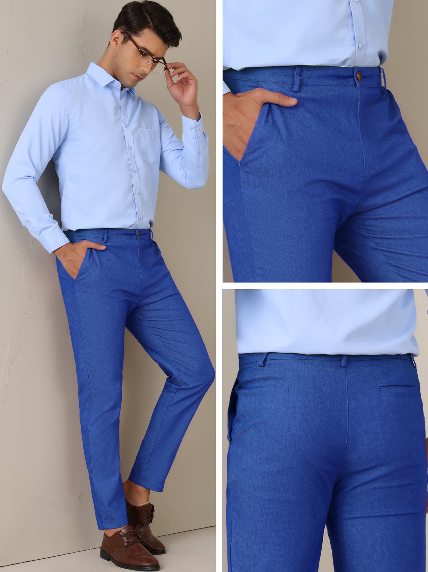 Bublédon Dress Pants for Men's Slim Fit Tapered Leg Flat Front Business Trousers