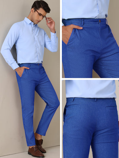 Dress Pants for Men's Slim Fit Tapered Leg Flat Front Business Trousers