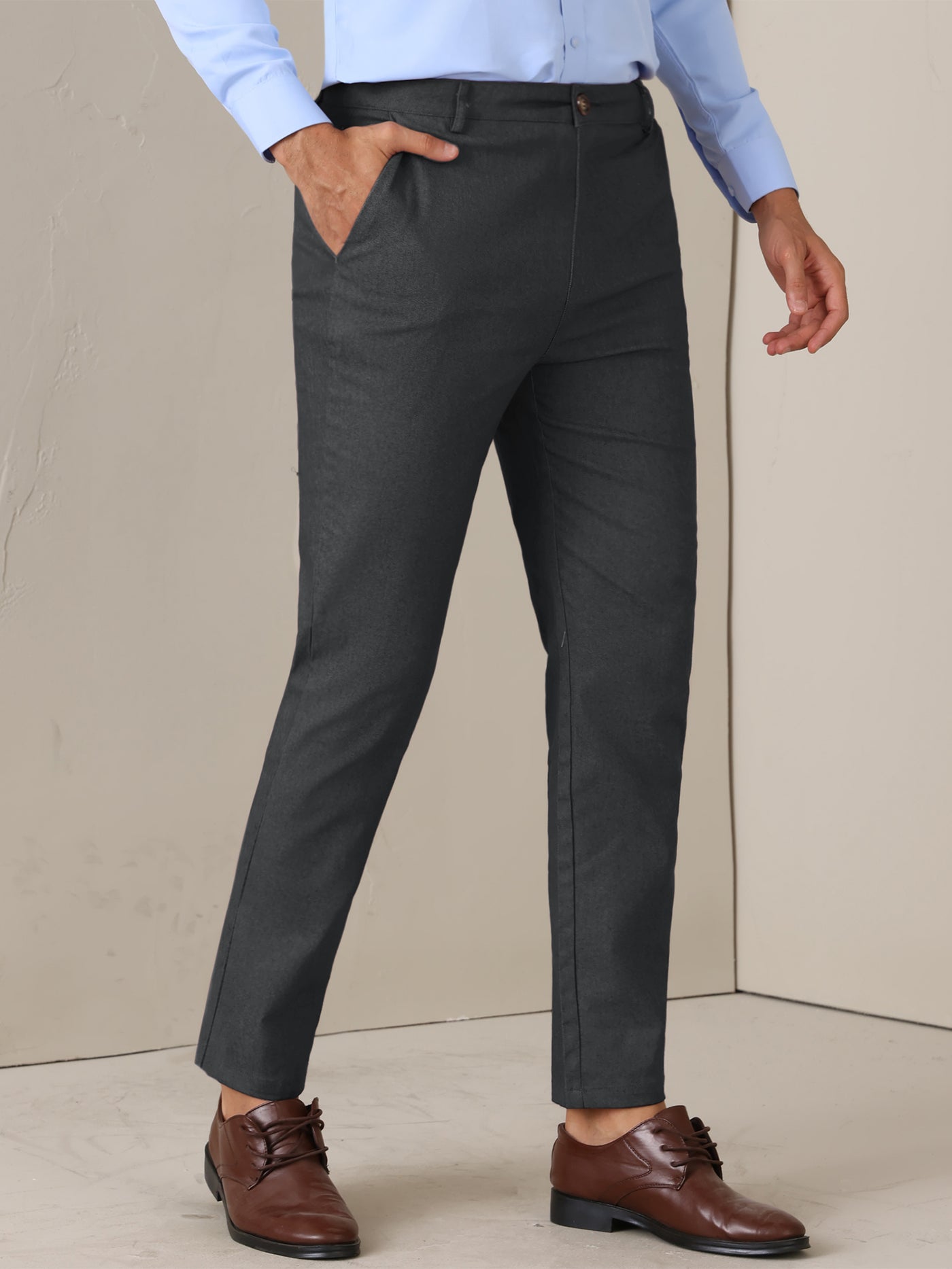 Bublédon Dress Pants for Men's Slim Fit Tapered Leg Flat Front Business Trousers