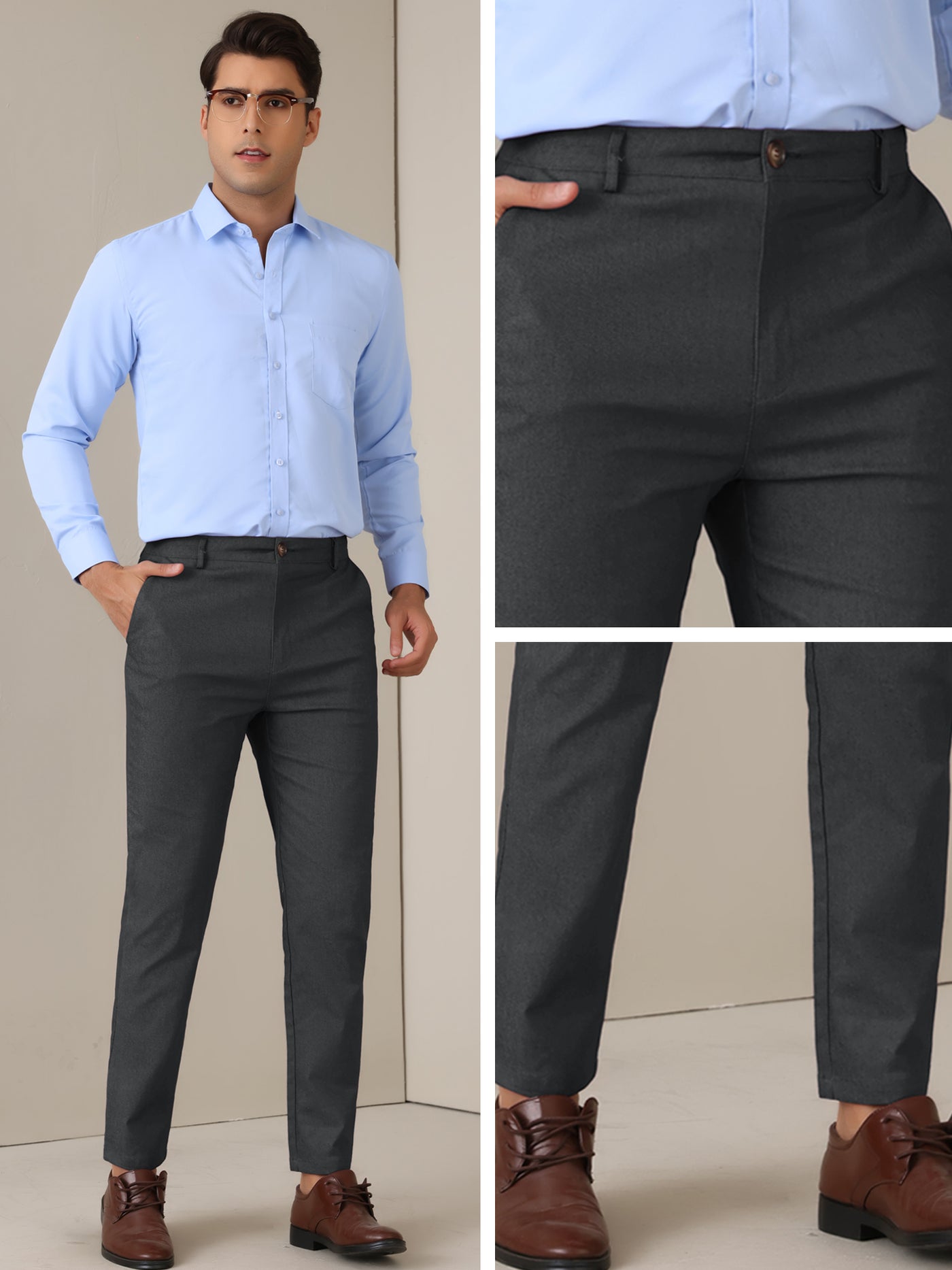 Bublédon Dress Pants for Men's Slim Fit Tapered Leg Flat Front Business Trousers