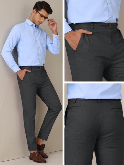 Dress Pants for Men's Slim Fit Tapered Leg Flat Front Business Trousers