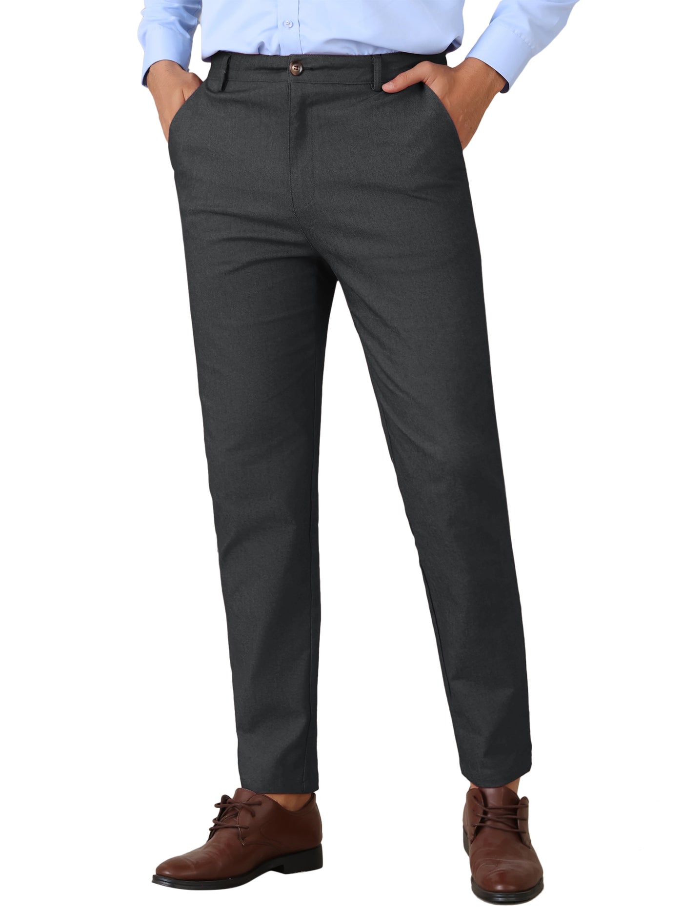 Bublédon Dress Pants for Men's Slim Fit Tapered Leg Flat Front Business Trousers