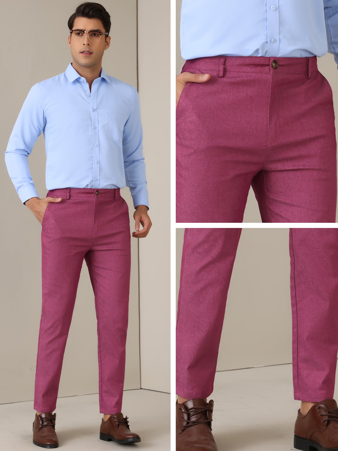 Bublédon Dress Pants for Men's Slim Fit Tapered Leg Flat Front Business Trousers