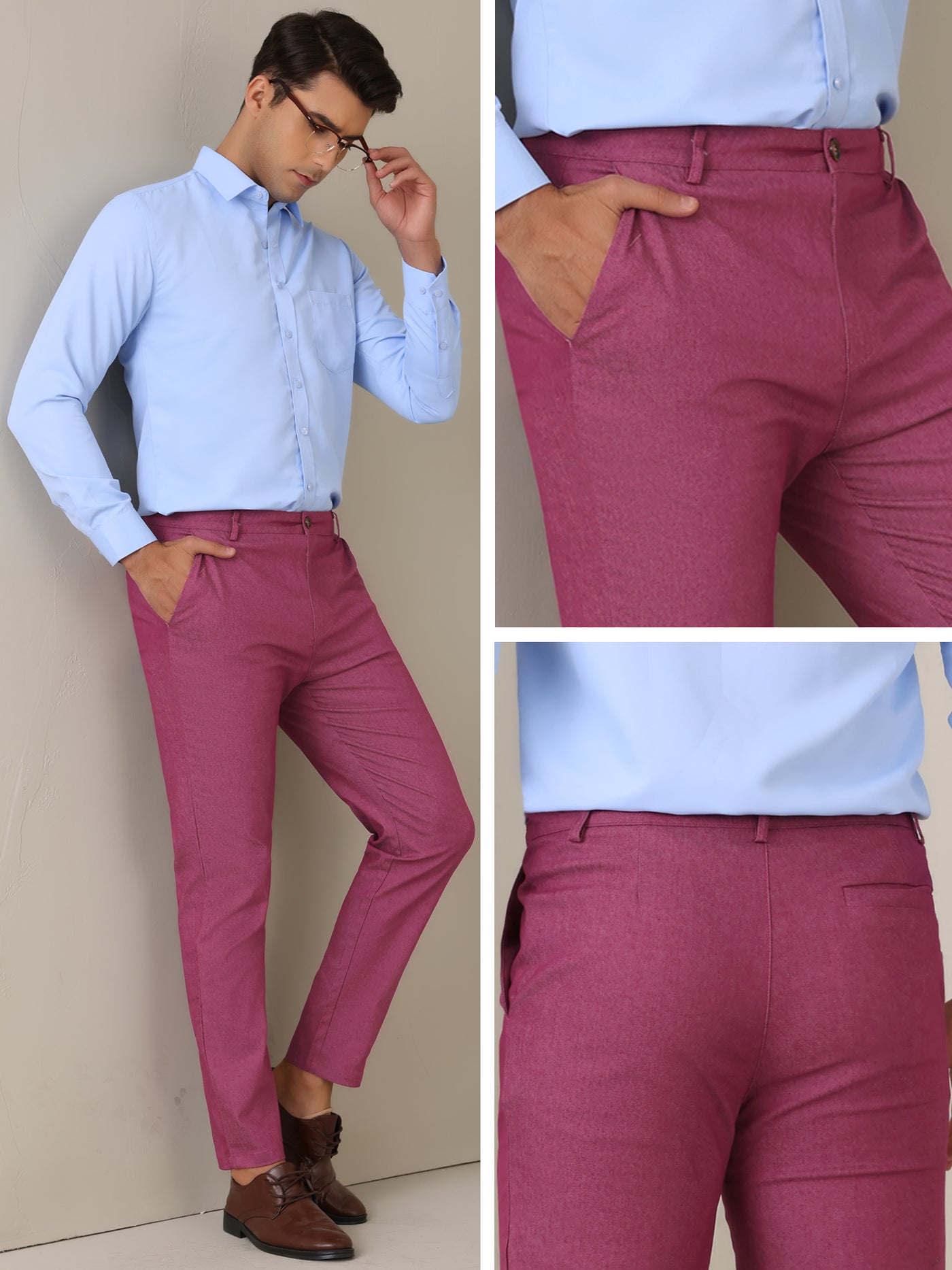 Bublédon Dress Pants for Men's Slim Fit Tapered Leg Flat Front Business Trousers