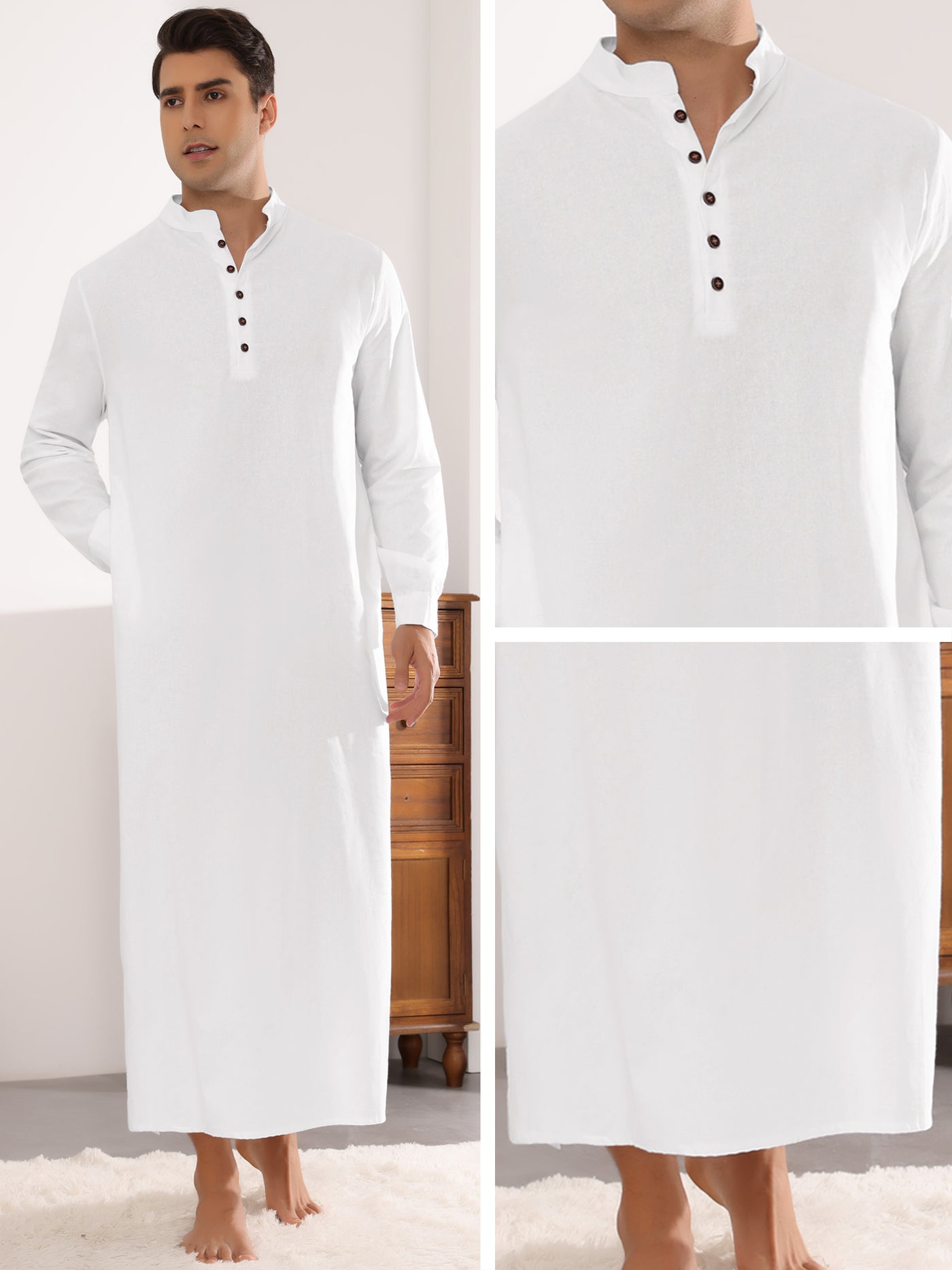 Bublédon Nightshirts for Men's Long Sleeves Button Sleep Shirts Nightgown with Pockets