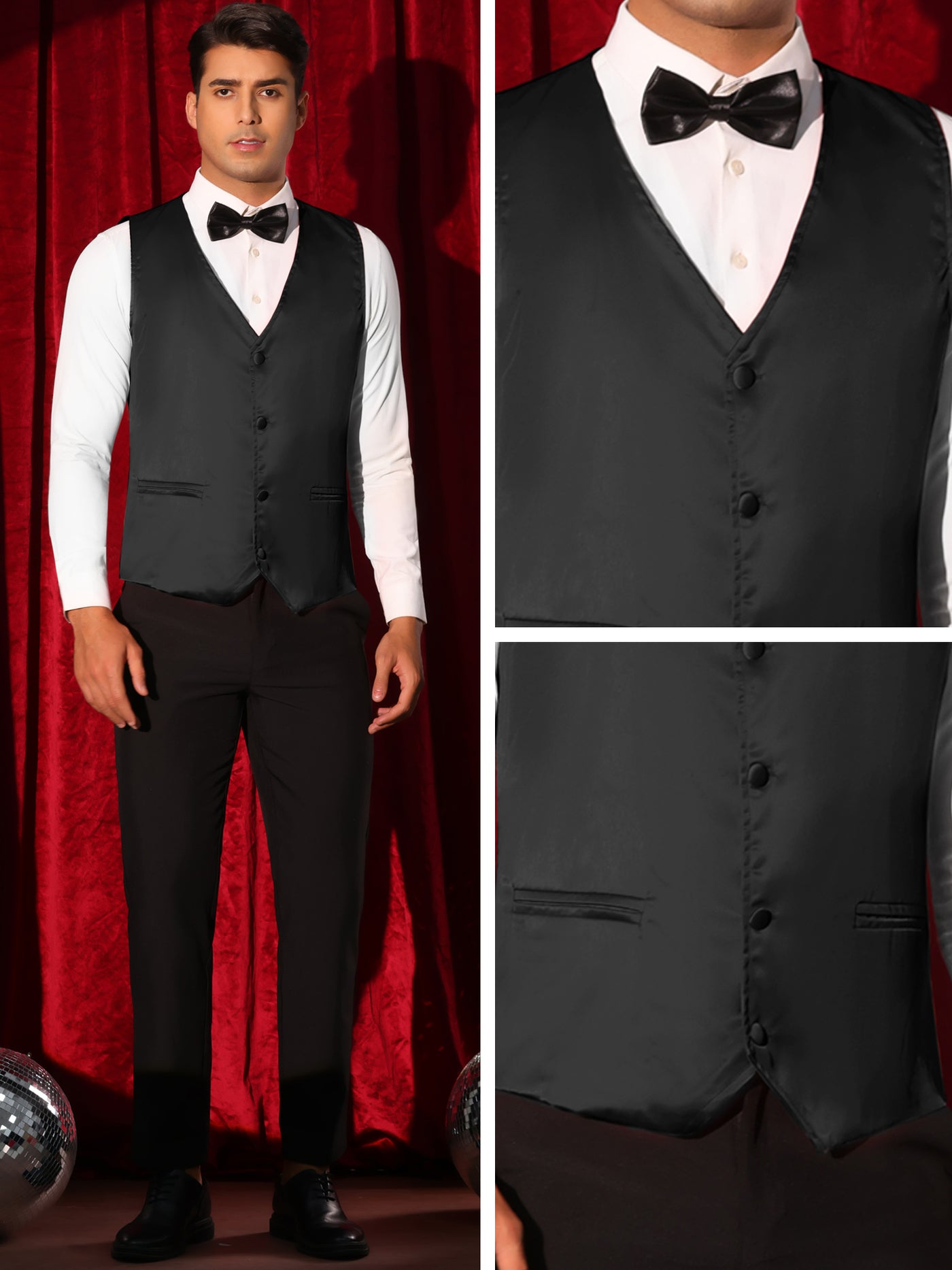 Bublédon Business Satin Waistcoat for Men's Slim Fit Single Breasted Formal Suit Vest