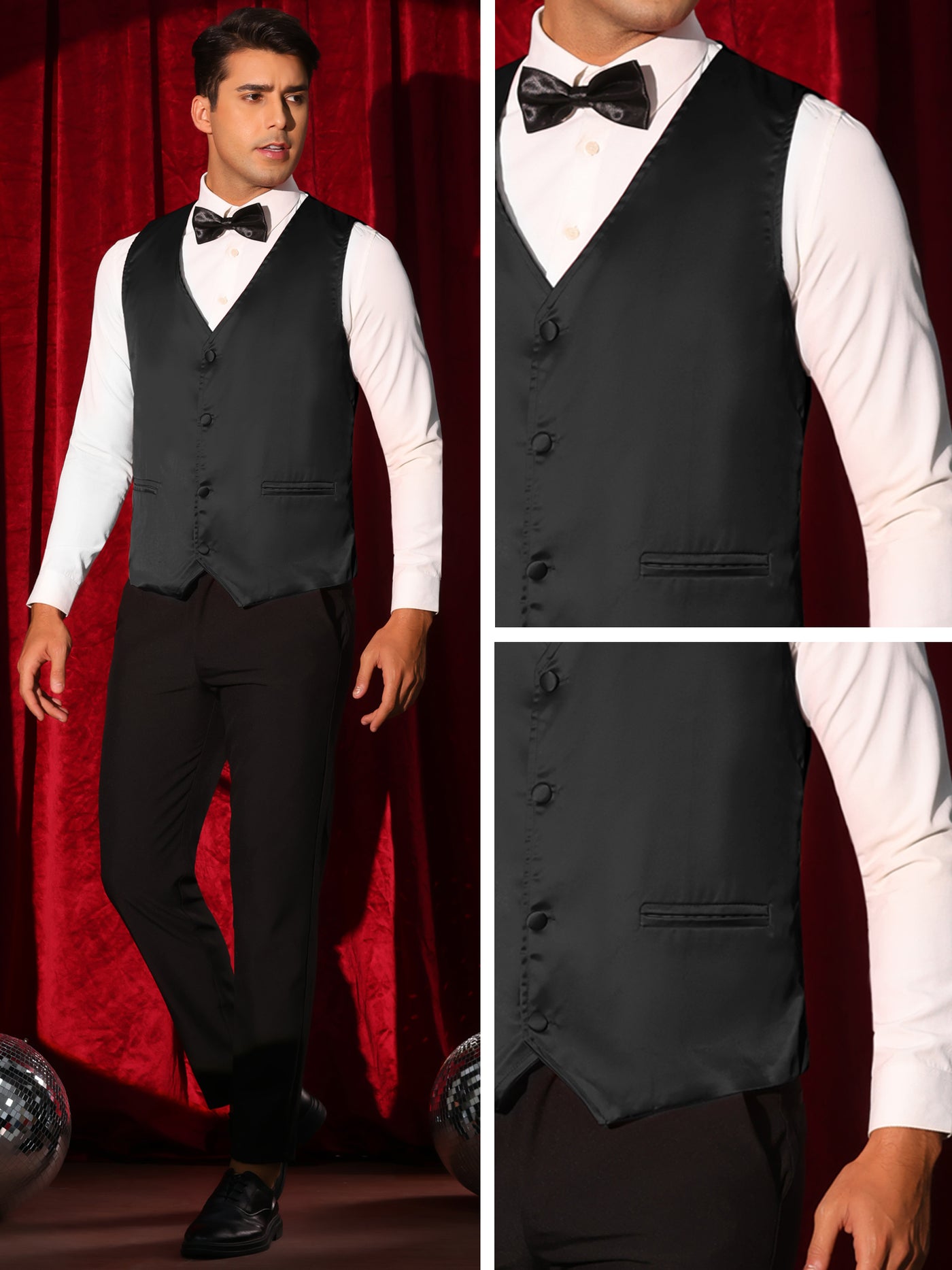 Bublédon Business Satin Waistcoat for Men's Slim Fit Single Breasted Formal Suit Vest