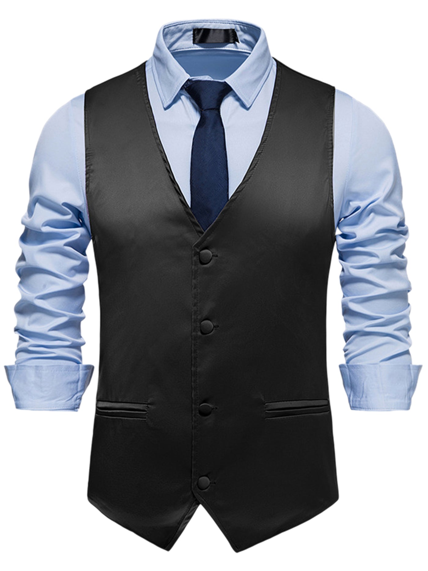 Bublédon Business Satin Waistcoat for Men's Slim Fit Single Breasted Formal Suit Vest