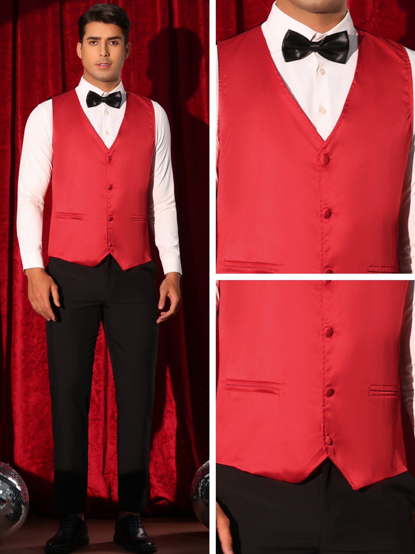 Bublédon Business Satin Waistcoat for Men's Slim Fit Single Breasted Formal Suit Vest