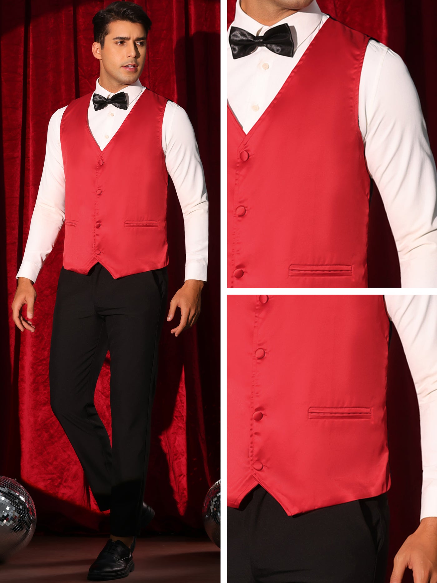 Bublédon Business Satin Waistcoat for Men's Slim Fit Single Breasted Formal Suit Vest