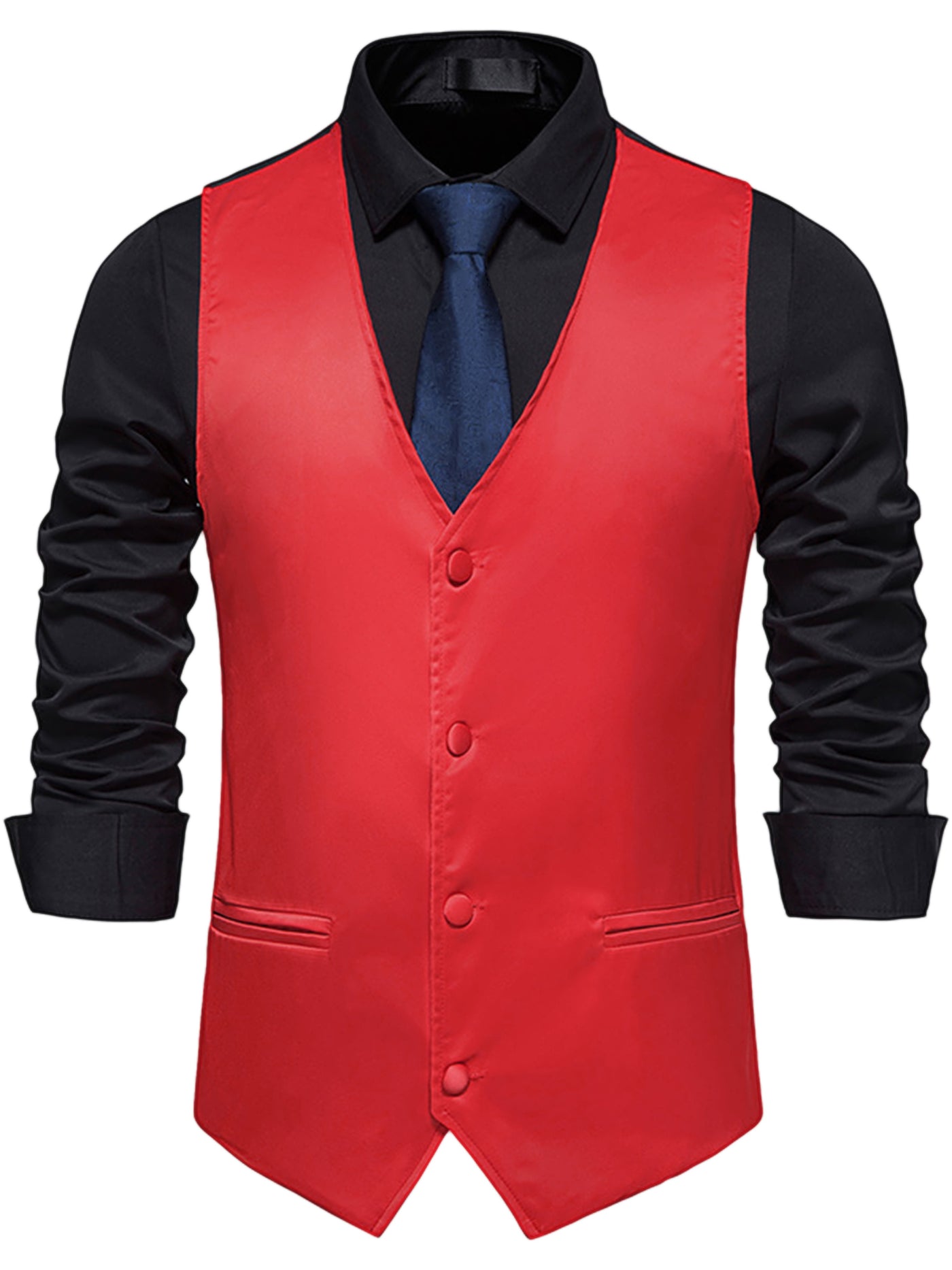 Bublédon Business Satin Waistcoat for Men's Slim Fit Single Breasted Formal Suit Vest