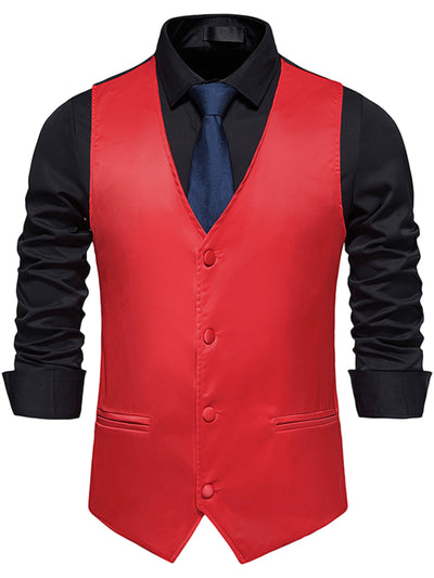 Business Satin Waistcoat for Men's Slim Fit Single Breasted Formal Suit Vest