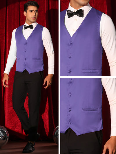 Business Satin Waistcoat for Men's Slim Fit Single Breasted Formal Suit Vest