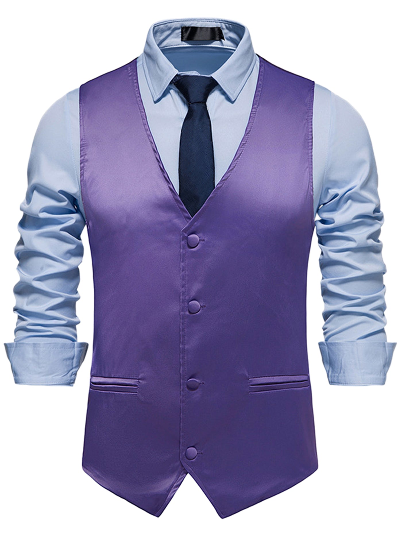 Bublédon Business Satin Waistcoat for Men's Slim Fit Single Breasted Formal Suit Vest