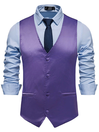 Business Satin Waistcoat for Men's Slim Fit Single Breasted Formal Suit Vest