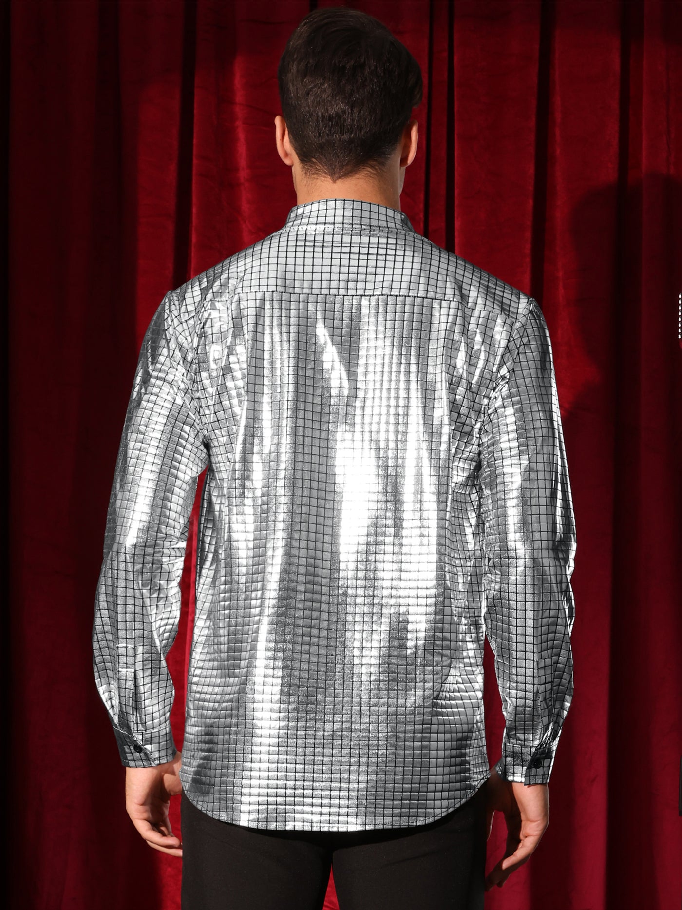 Bublédon Metallic Shirt for Men's Long Sleeves Button Down Nightclub Party Shiny Shirts