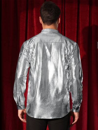 Metallic Shirt for Men's Long Sleeves Button Down Nightclub Party Shiny Shirts