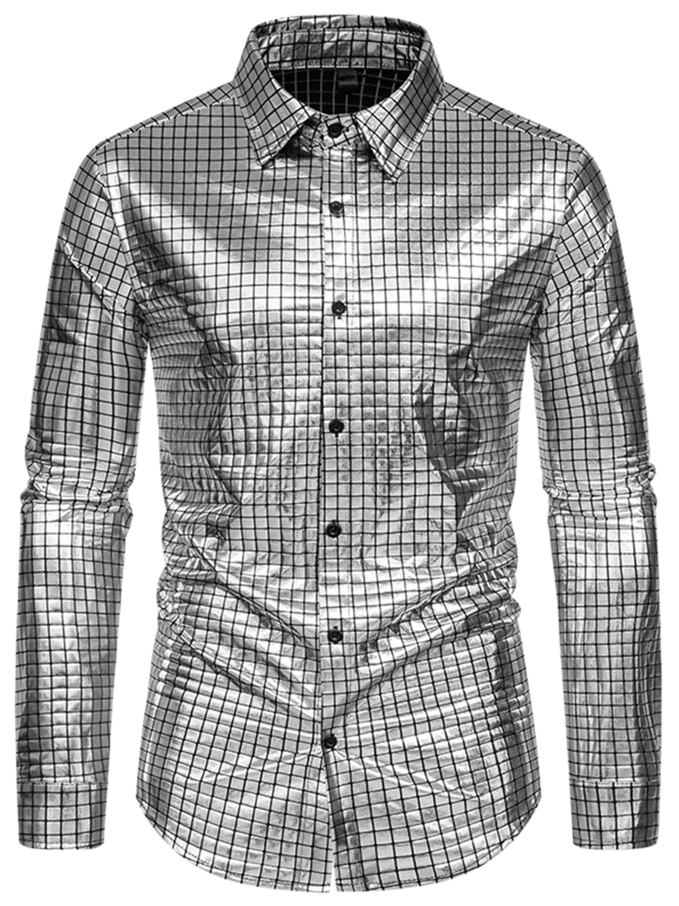 Bublédon Metallic Shirt for Men's Long Sleeves Button Down Nightclub Party Shiny Shirts