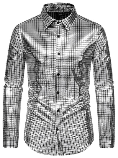 Metallic Shirt for Men's Long Sleeves Button Down Nightclub Party Shiny Shirts