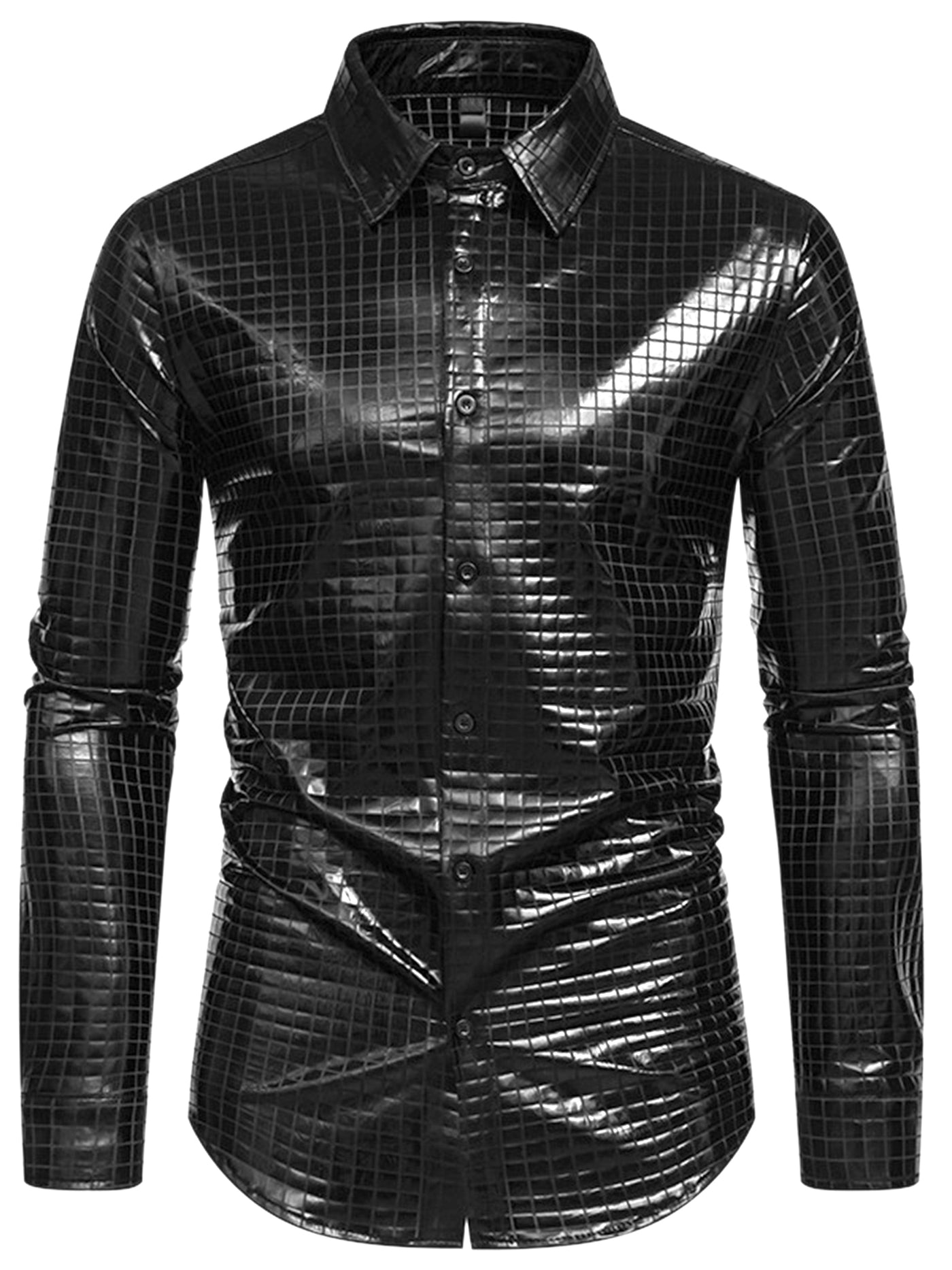 Bublédon Metallic Shirt for Men's Long Sleeves Button Down Nightclub Party Shiny Shirts