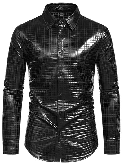 Metallic Shirt for Men's Long Sleeves Button Down Nightclub Party Shiny Shirts