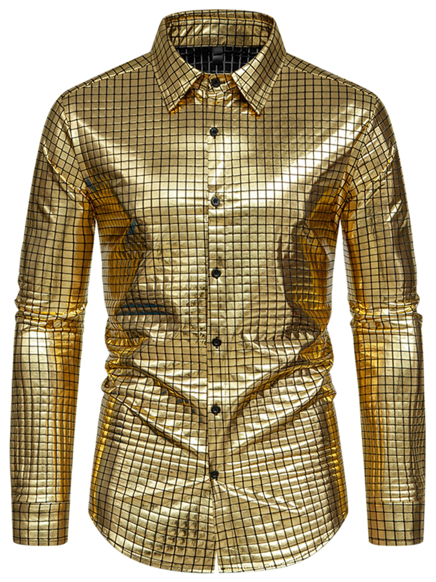 Bublédon Metallic Shirt for Men's Long Sleeves Button Down Nightclub Party Shiny Shirts