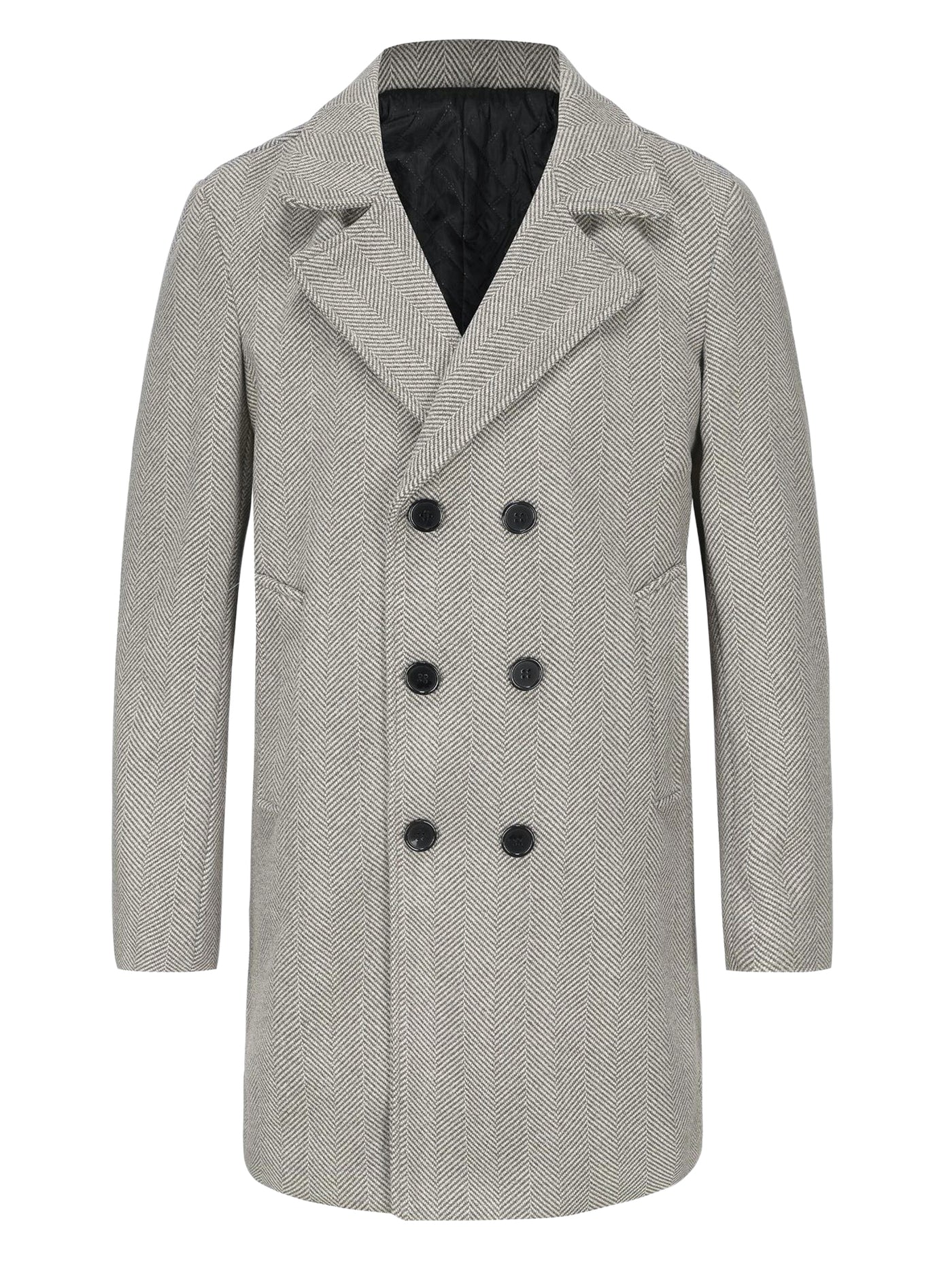 Bublédon Double Breasted Trench Coats for Men's Herringbone Printed Notched Collar Winter Overcoats