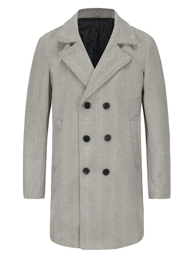 Double Breasted Trench Coats for Men's Herringbone Printed Notched Collar Winter Overcoats