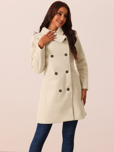 Women's Double Breasted Peacoat Fashion Winter Outwear Casual Collar Jackets with Pockets