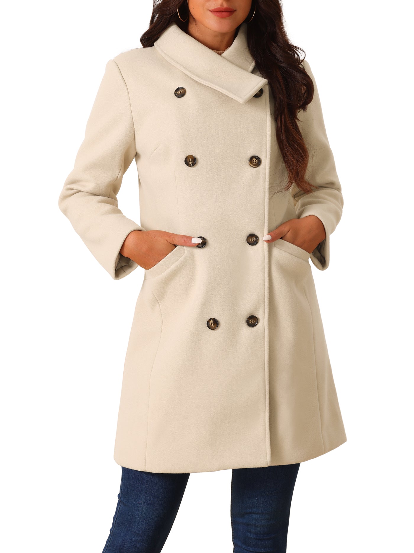 Bublédon Women's Double Breasted Peacoat Fashion Winter Outwear Casual Collar Jackets with Pockets