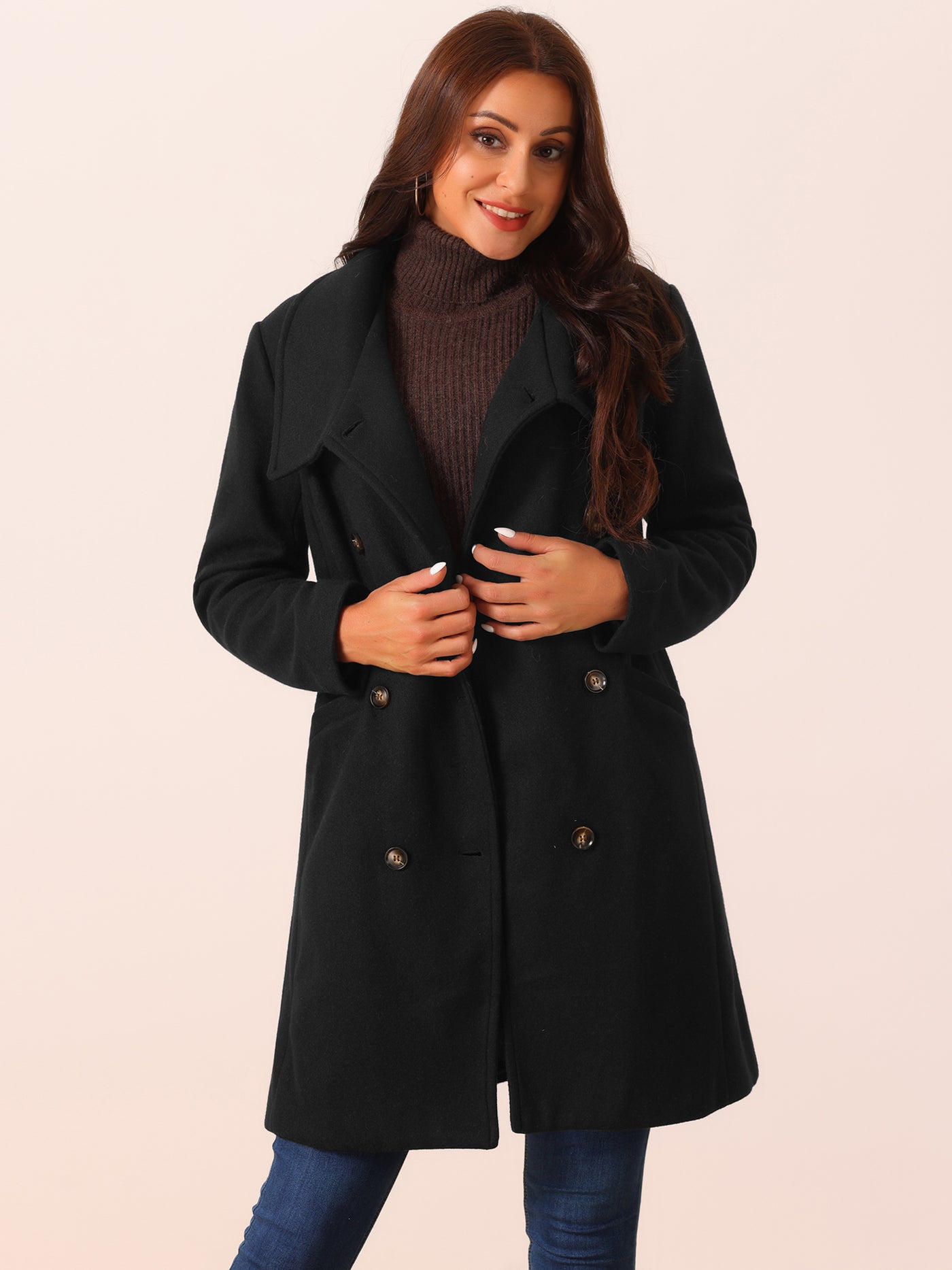 Bublédon Women's Double Breasted Peacoat Fashion Winter Outwear Casual Collar Jackets with Pockets