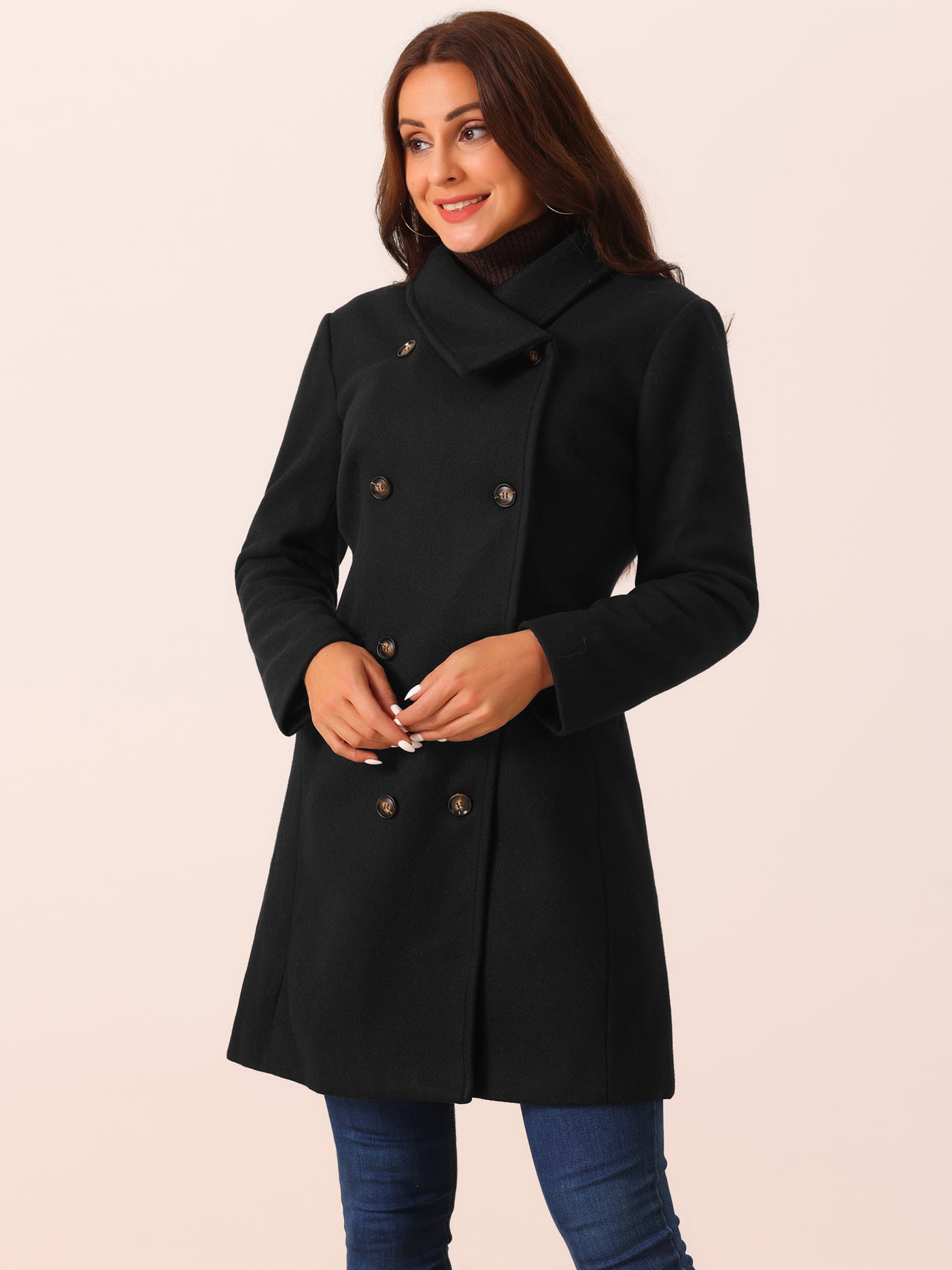 Bublédon Women's Double Breasted Peacoat Fashion Winter Outwear Casual Collar Jackets with Pockets